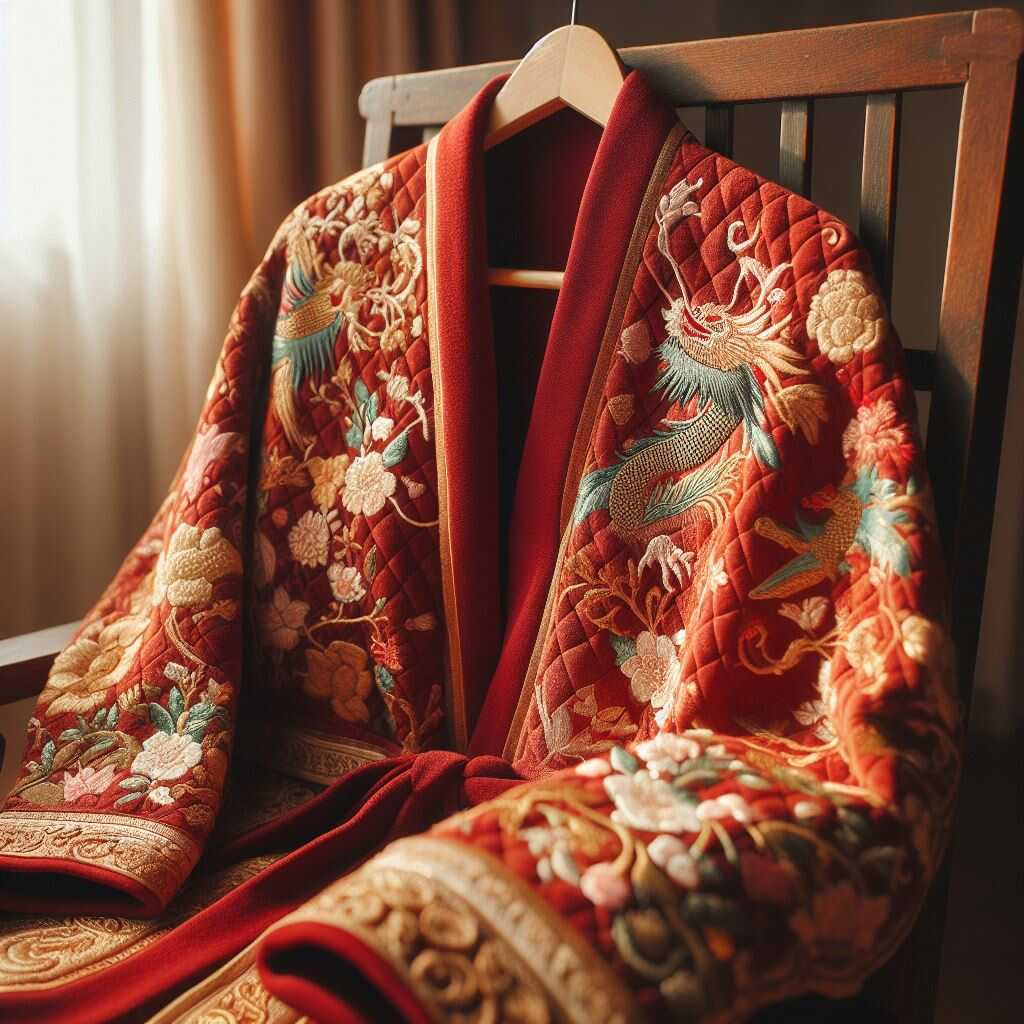 Aqua Satin Robe with Floral Pattern