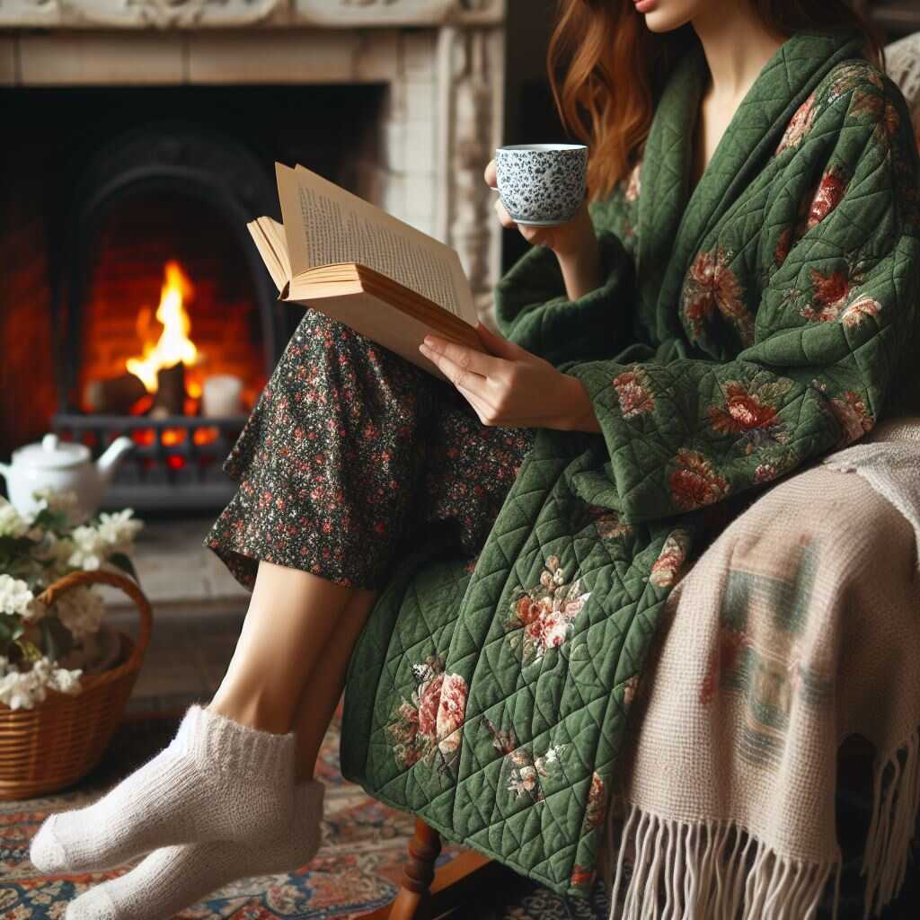 A woman comparing different Ralph Lauren robes