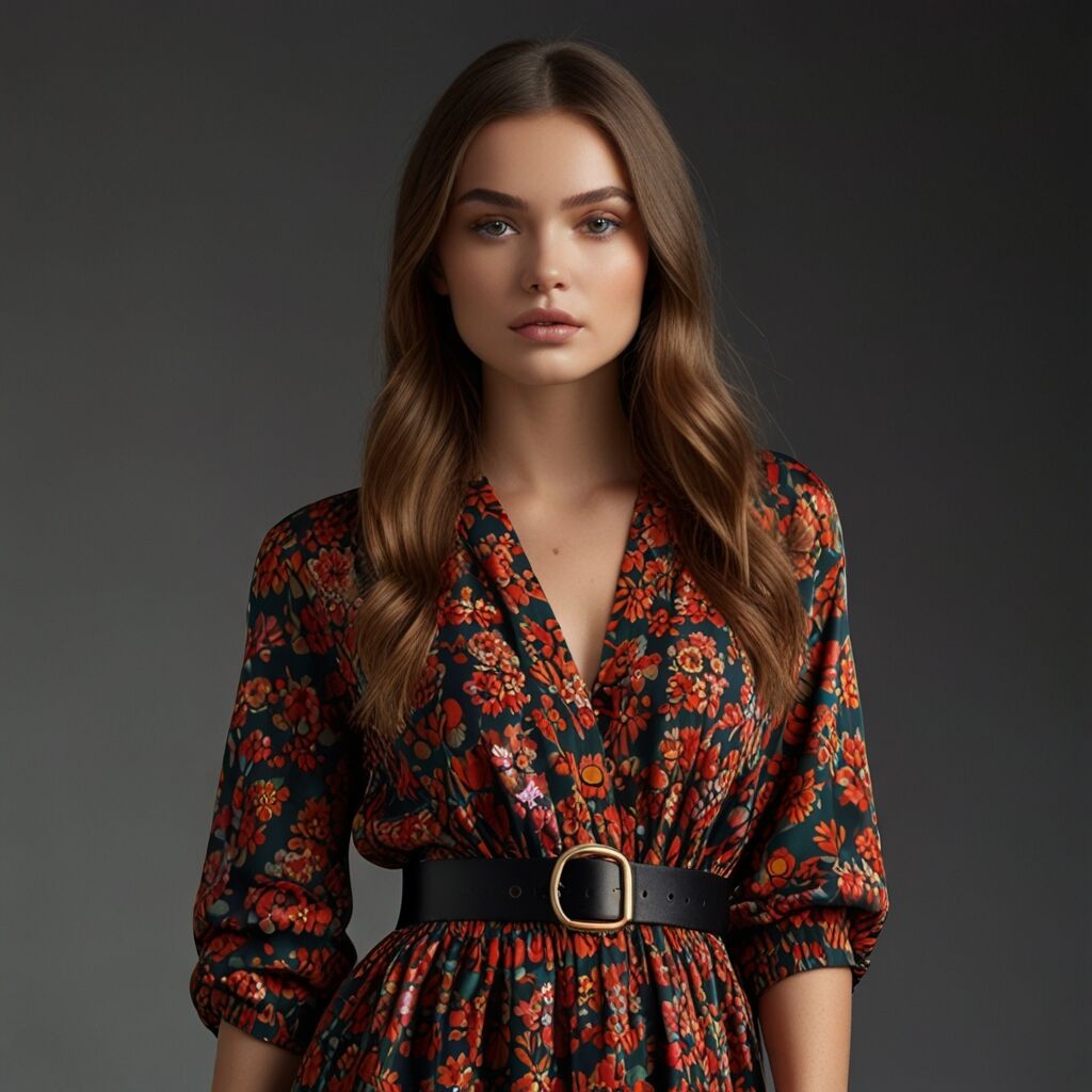 Striped scarf complements floral dress