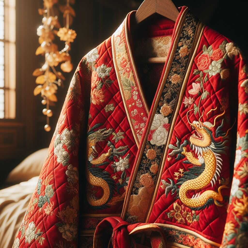 Woman wearing quilted robe